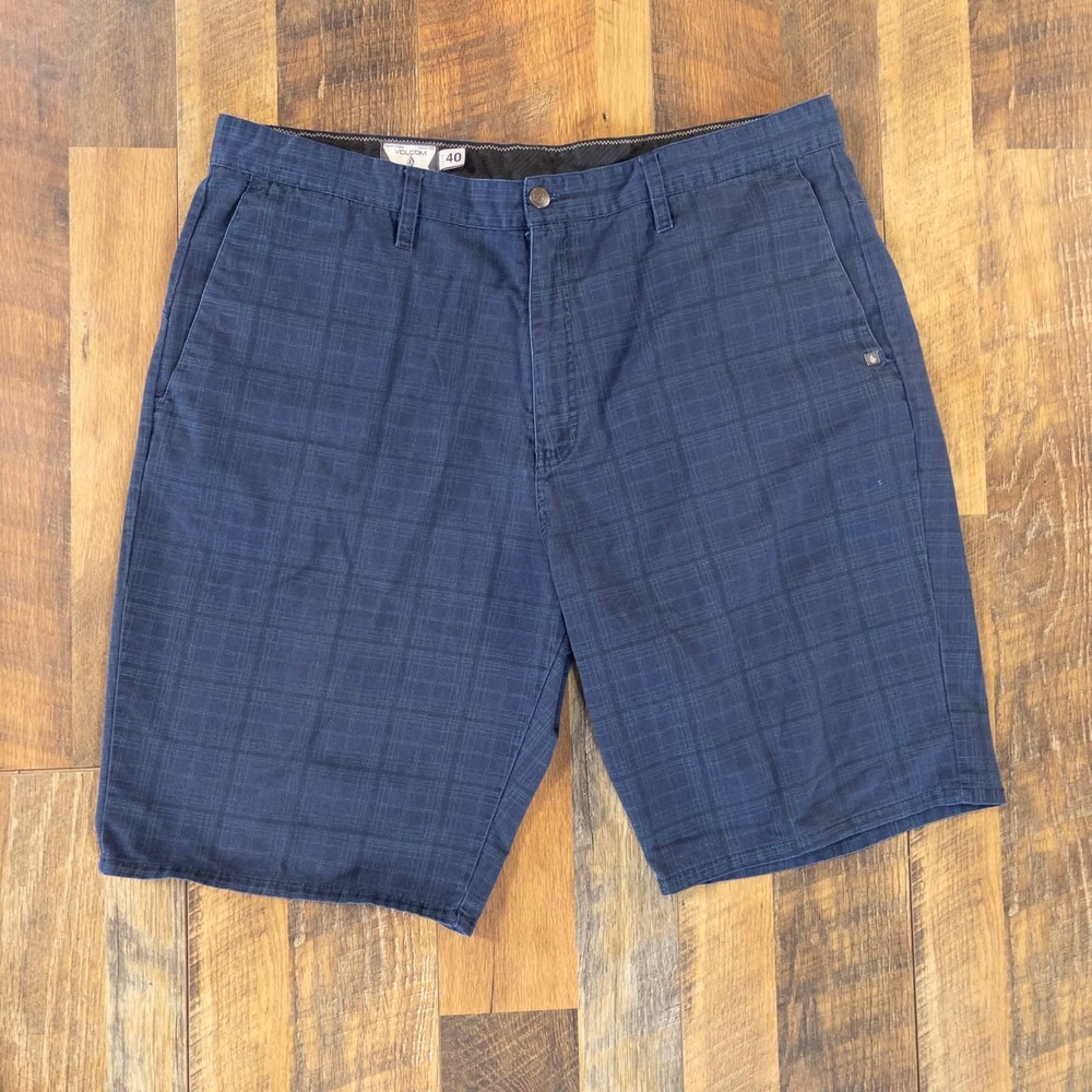 Volcom Corpo Class Walk Shorts Mens W40 Navy Plaid Skate Chino Cotton Y2K